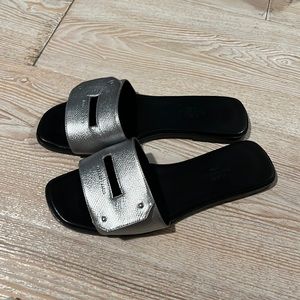 Hermes view slides silver authentic